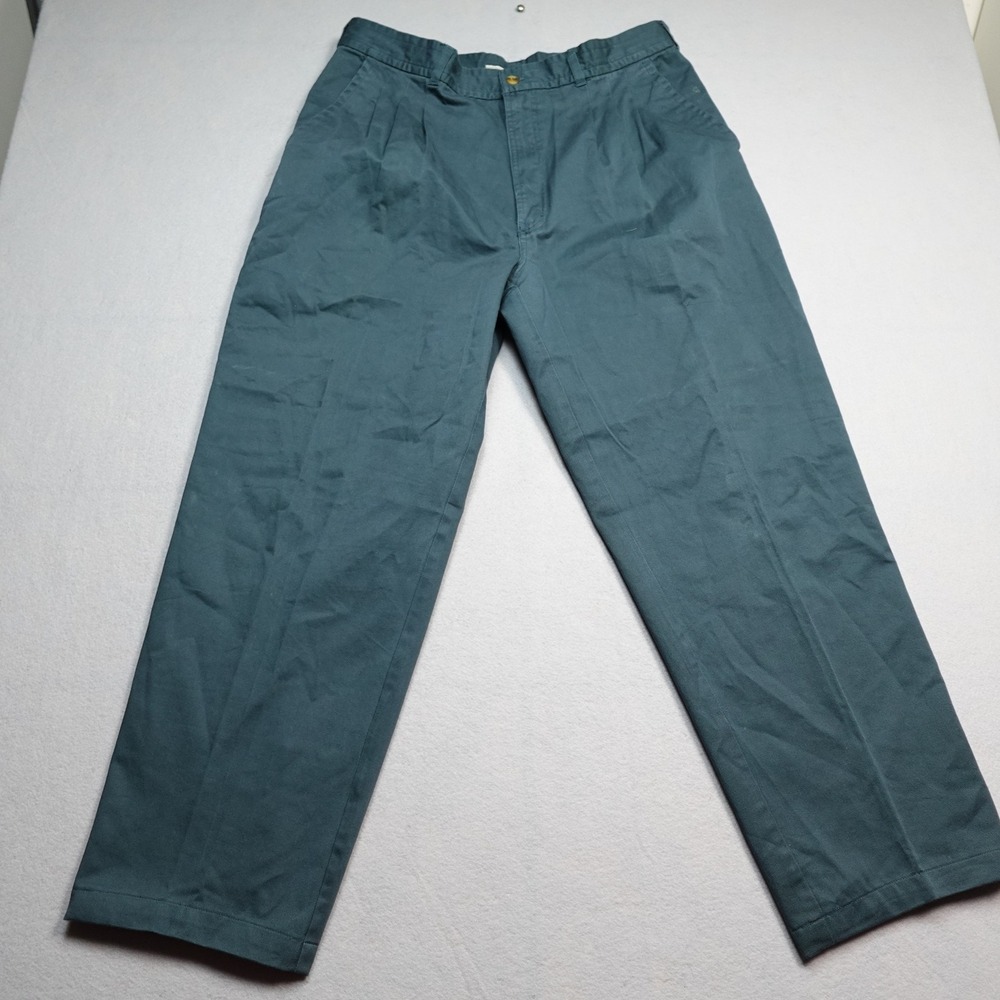 Vintage Bugle Boy Pants Men 36x31 Teal Green Pleated Cotton Chinos Trousers 0970